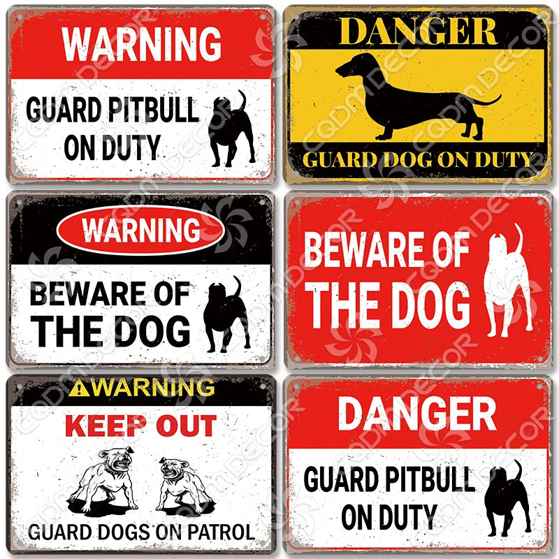 🐾 Vintage Metal Beware of Dog Sign – Retro Tin Wall Décor