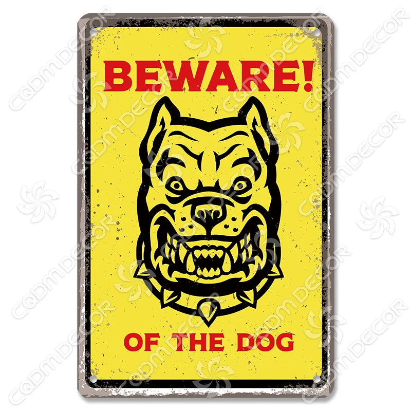 🐾 Vintage Metal Beware of Dog Sign – Retro Tin Wall Décor