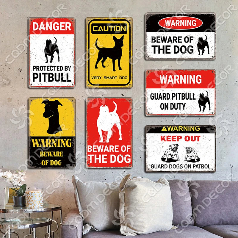🐾 Vintage Metal Beware of Dog Sign – Retro Tin Wall Décor