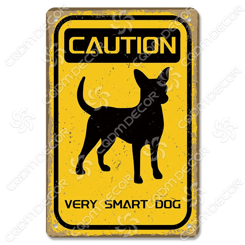 🐾 Vintage Metal Beware of Dog Sign – Retro Tin Wall Décor