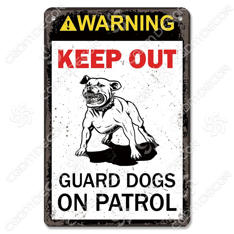 🐾 Vintage Metal Beware of Dog Sign – Retro Tin Wall Décor