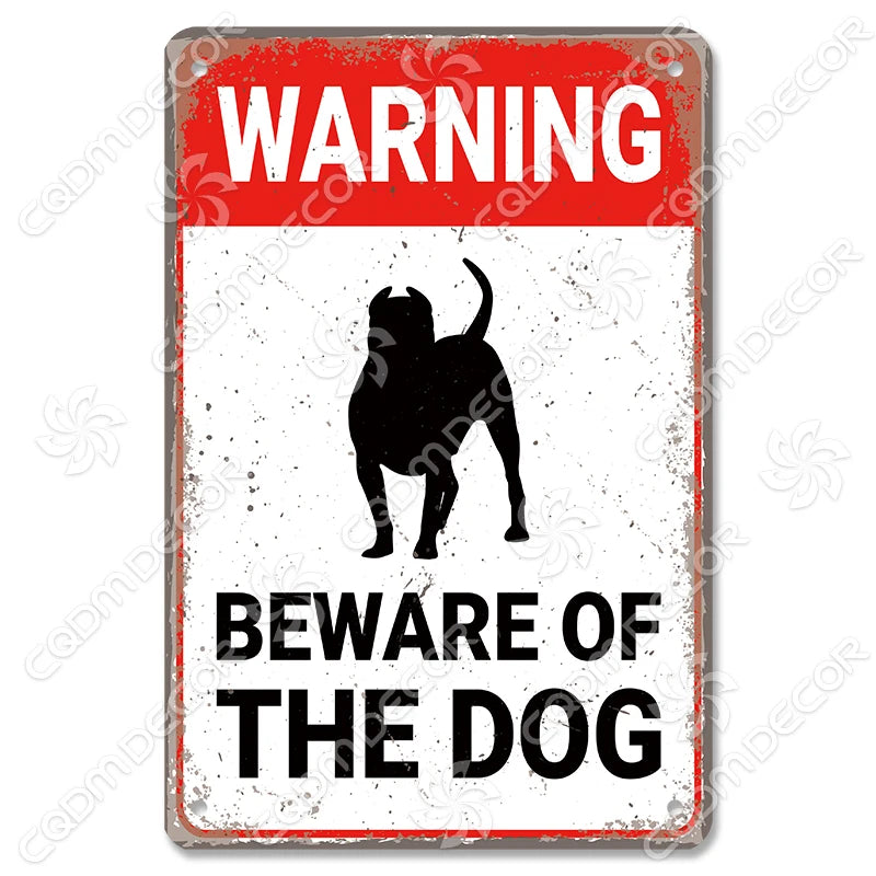 🐾 Vintage Metal Beware of Dog Sign – Retro Tin Wall Décor