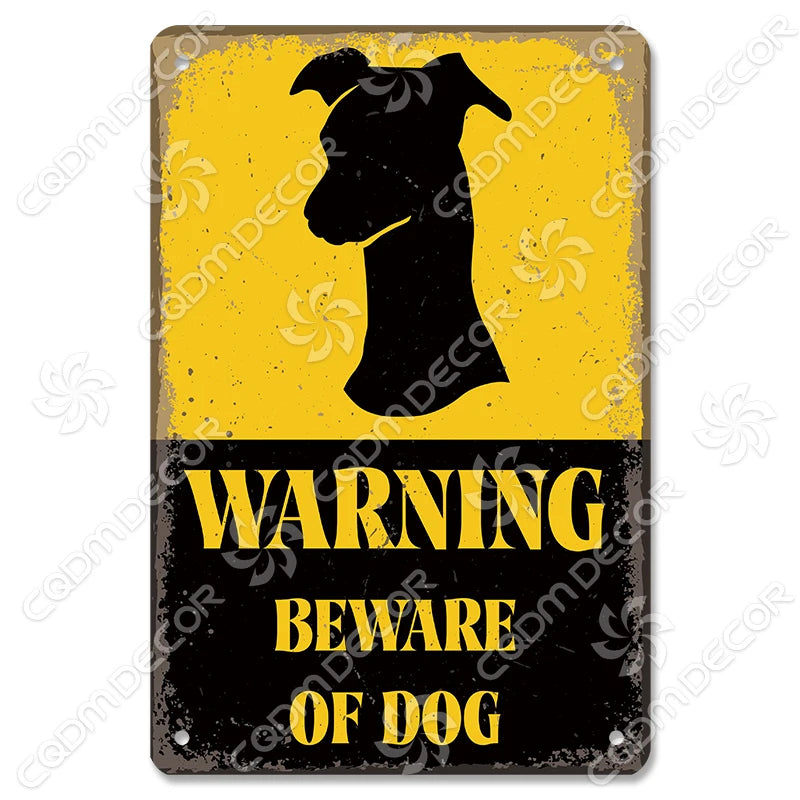 🐾 Vintage Metal Beware of Dog Sign – Retro Tin Wall Décor