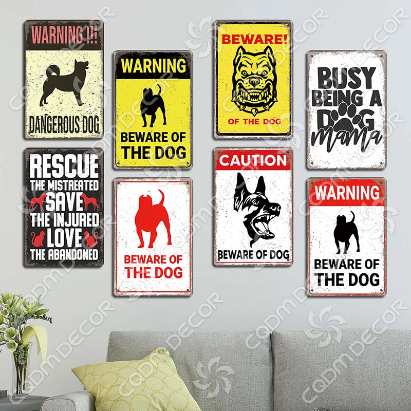 🐾 Vintage Metal Beware of Dog Sign – Retro Tin Wall Décor