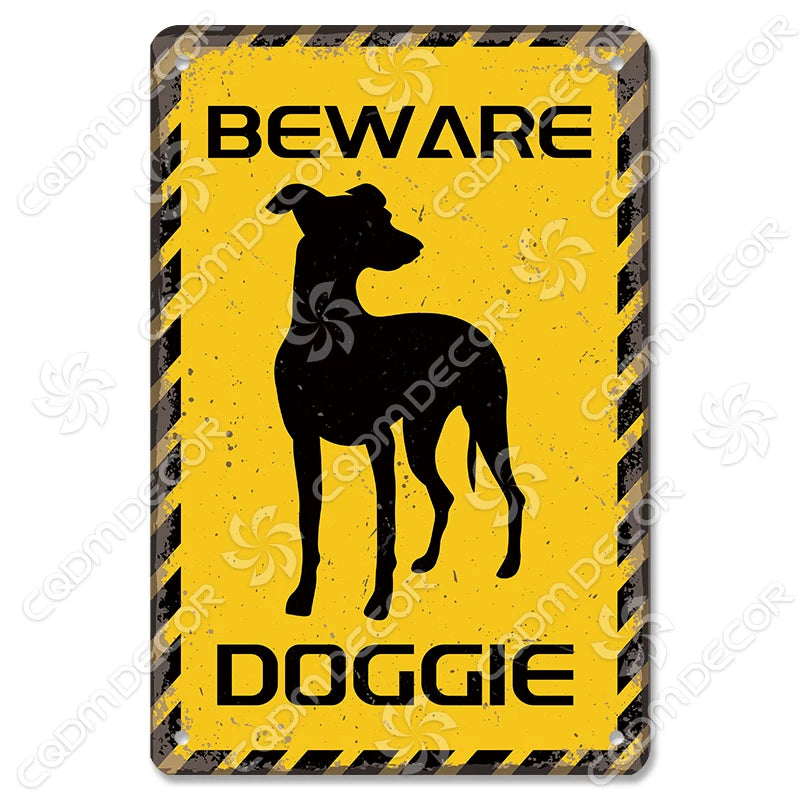 🐾 Vintage Metal Beware of Dog Sign – Retro Tin Wall Décor
