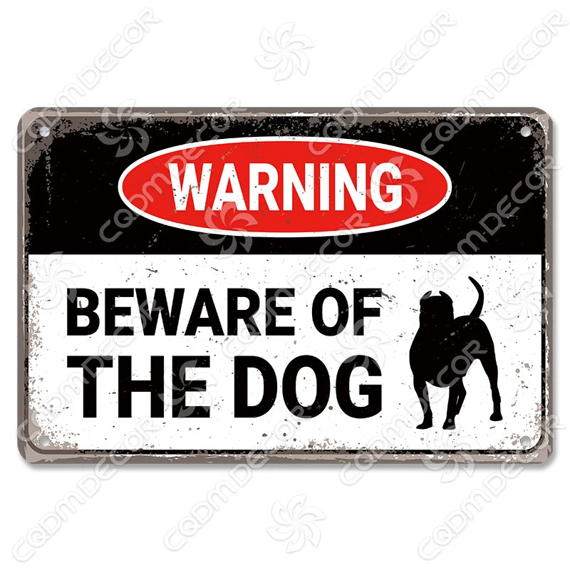 🐾 Vintage Metal Beware of Dog Sign – Retro Tin Wall Décor