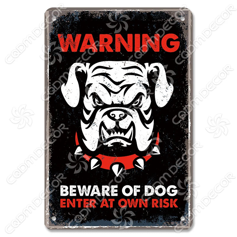 🐾 Vintage Metal Beware of Dog Sign – Retro Tin Wall Décor