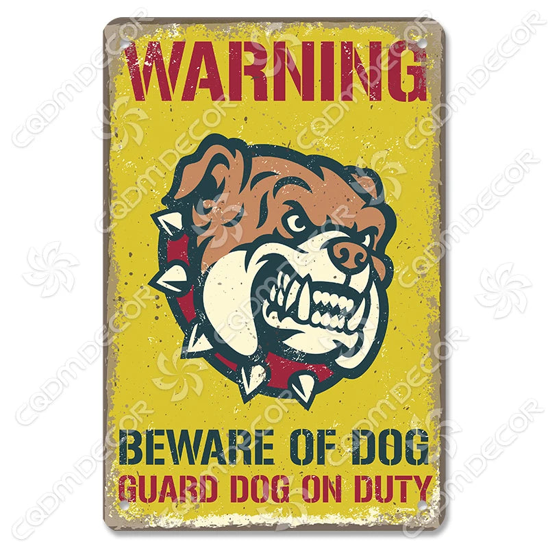 🐾 Vintage Metal Beware of Dog Sign – Retro Tin Wall Décor