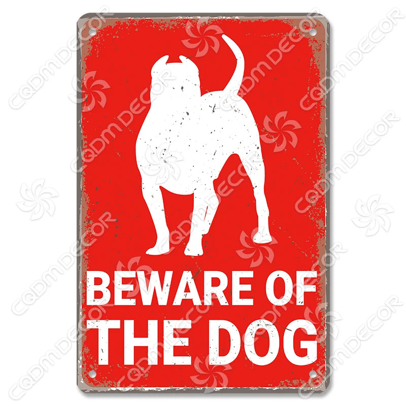 🐾 Vintage Metal Beware of Dog Sign – Retro Tin Wall Décor