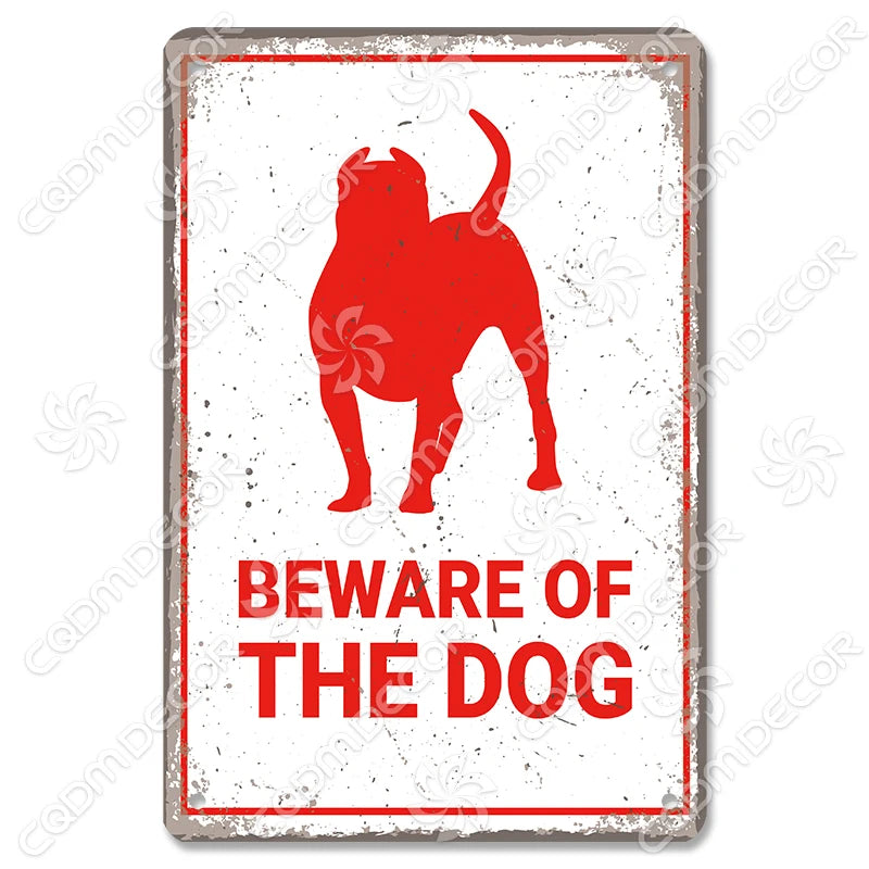 🐾 Vintage Metal Beware of Dog Sign – Retro Tin Wall Décor