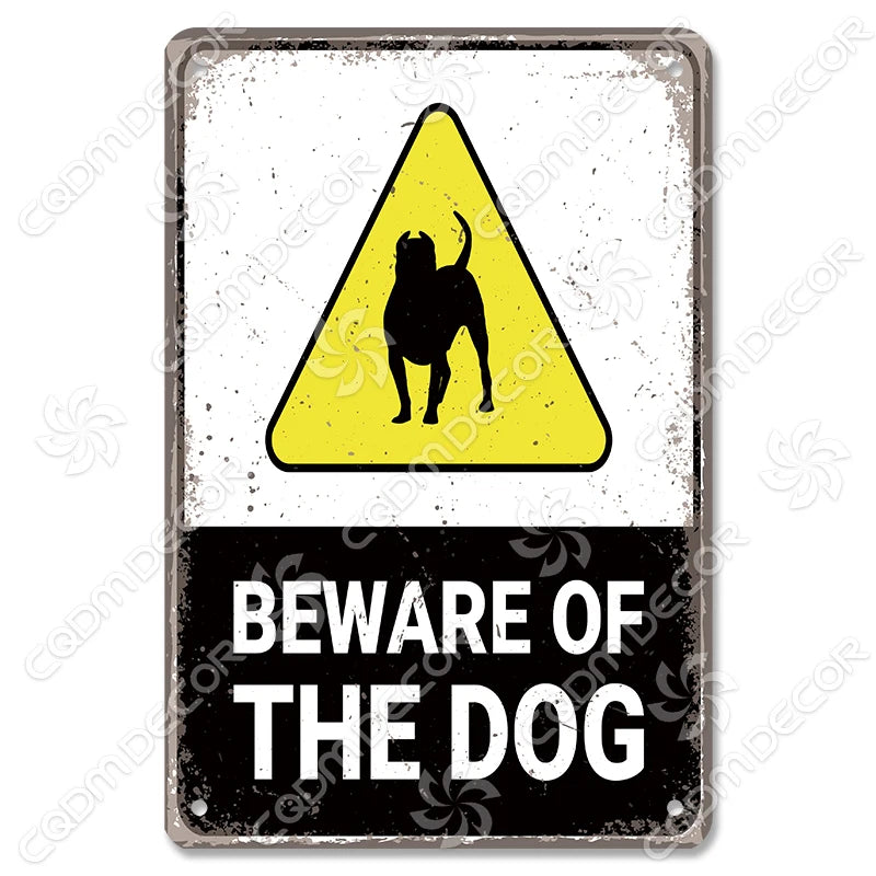 🐾 Vintage Metal Beware of Dog Sign – Retro Tin Wall Décor