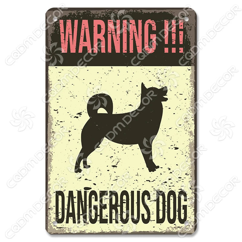 🐾 Vintage Metal Beware of Dog Sign – Retro Tin Wall Décor