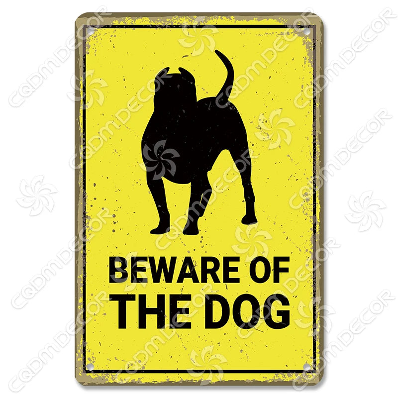 🐾 Vintage Metal Beware of Dog Sign – Retro Tin Wall Décor