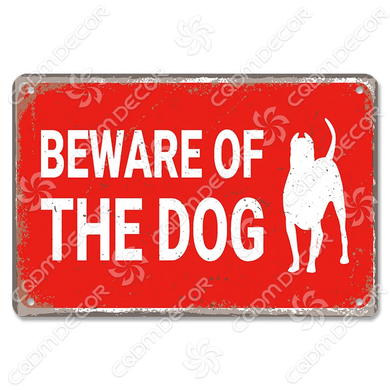 🐾 Vintage Metal Beware of Dog Sign – Retro Tin Wall Décor