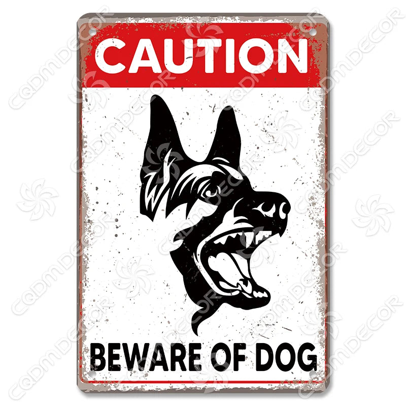 🐾 Vintage Metal Beware of Dog Sign – Retro Tin Wall Décor