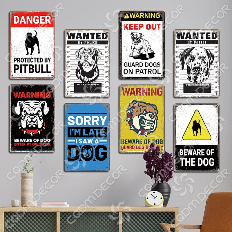 🐾 Vintage Metal Beware of Dog Sign – Retro Tin Wall Décor