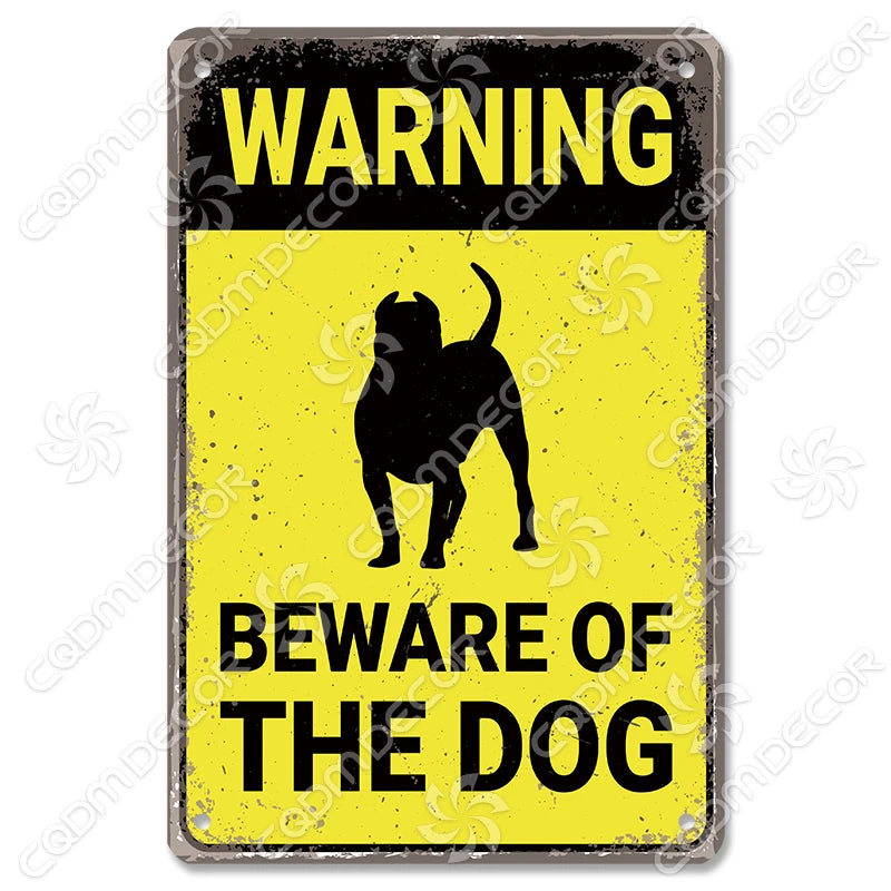 🐾 Vintage Metal Beware of Dog Sign – Retro Tin Wall Décor