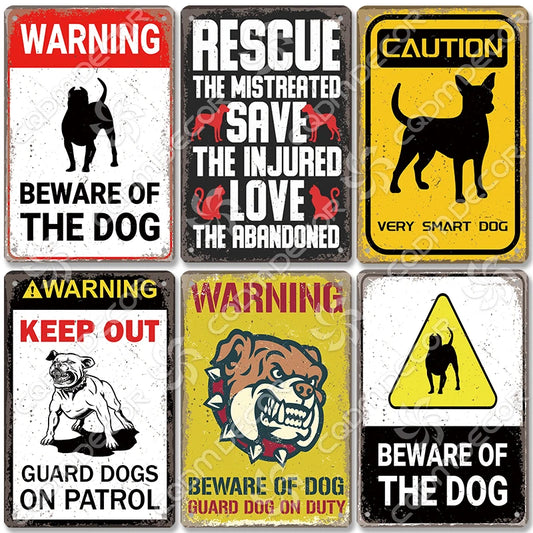 🐾 Vintage Metal Beware of Dog Sign – Retro Tin Wall Décor